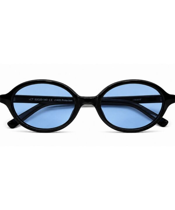 Óculos Solar Oval Hailey Preto com Lente Azul